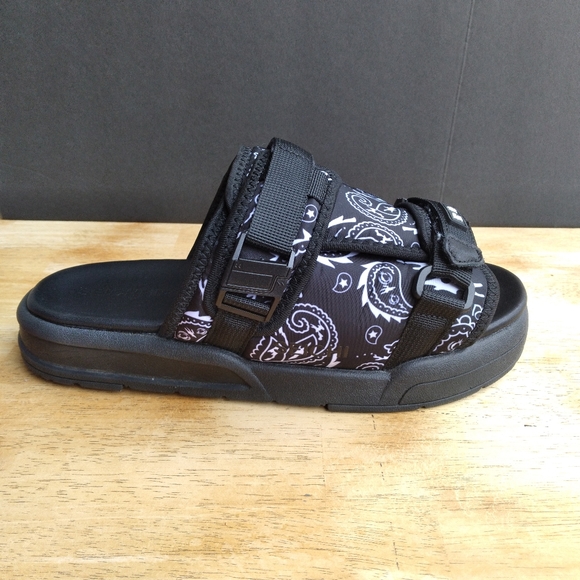 🆕️Seichi Yoroi Luxury Street Slide Sandals Paisley BlackWhite Men's 10- Ru… - Picture 5 of 11